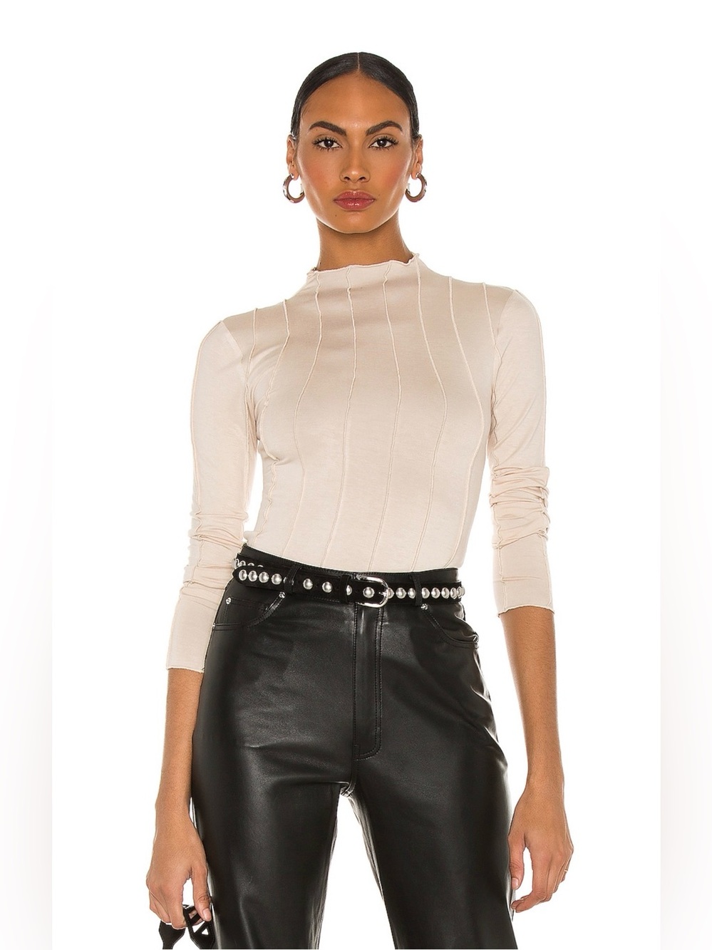 Lovers and Friends Seamed Long Sleeve Top Beige S NWT